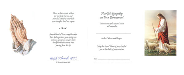 Signed Sympathy Mass Cards, Missionaries of the Sacred Heart