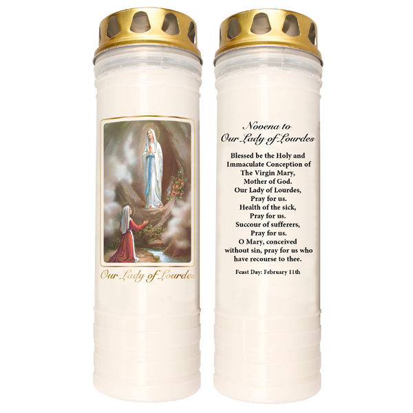 Our Lady of Lourdes Windproof Candle 9.5" (4 Pack)