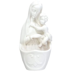 White Resin Holy Water Font - Madonna & Child