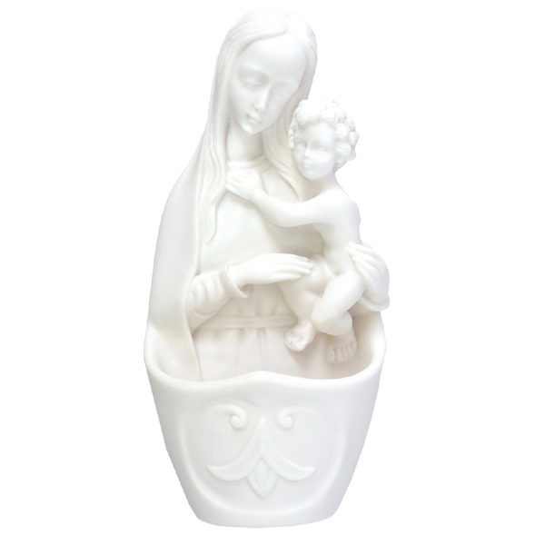 White Resin Holy Water Font - Madonna & Child
