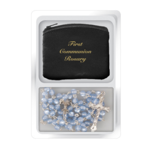 Communion Pearl Blue Rosary bead with Purse