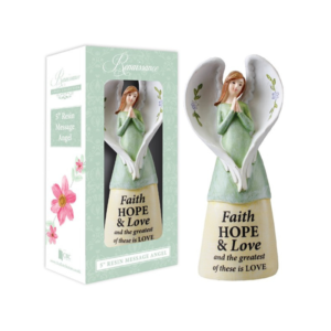 Resin 5 inch Message Angel : Faith, Hope, Love